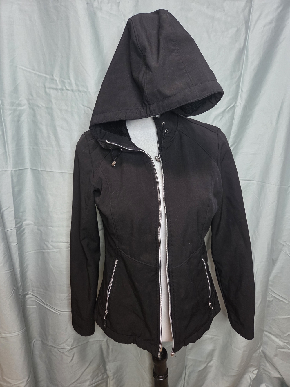 ZeroXposur Women's Black Hooded Utility Jacket with Silver Zippers